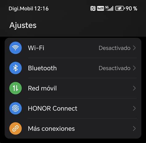 Captura de pantalla de los ajustes de red móvil en un teléfono Huawei mostrando la opción de Roaming de Datos desactivada