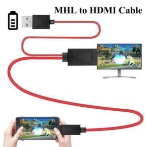 Imagen de un smartphone conectado a un televisor mediante un cable MHL y un adaptador