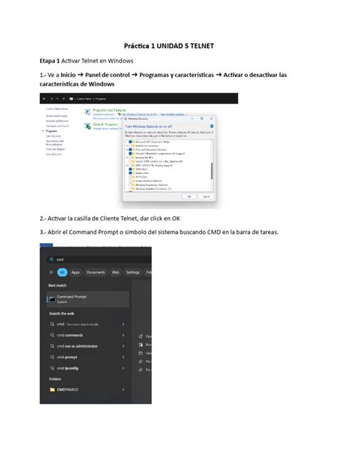 Activación del Cliente Telnet en Windows