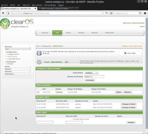 Interfaz de administración web de ClearOS