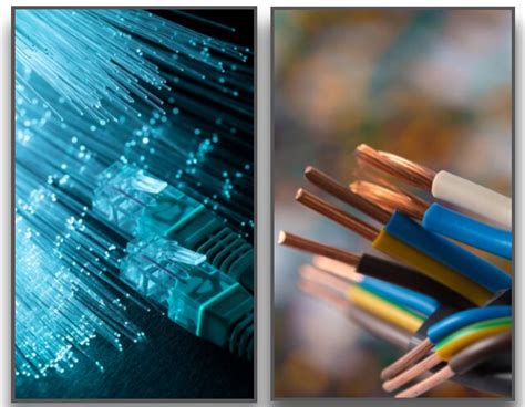 Diagrama comparativo de cableado de cobre vs. fibra óptica