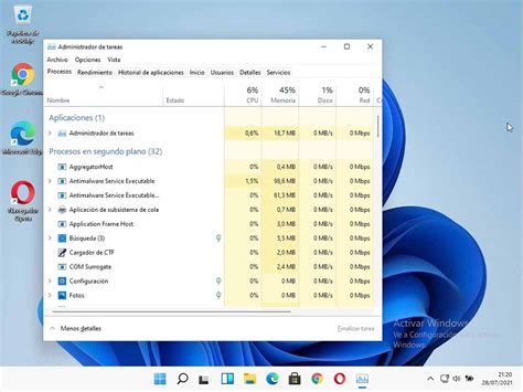 Administrador de Tareas de Windows mostrando uso de red