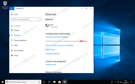 Captura de pantalla de la configuración de uso compartido de impresoras en Windows