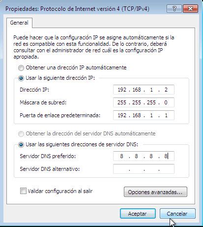 Captura de pantalla de la configuración TCP/IP en Windows mostrando las opciones para obtener IP y DNS automáticamente.