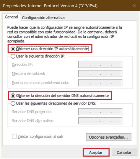Captura de pantalla mostrando la configuración de IPv4 para obtener IP y DNS automáticamente
