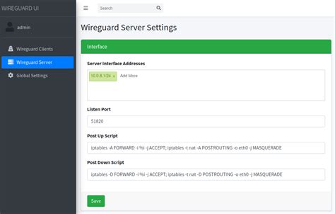 Interfaz de Wireguard-UI para la gestión de clientes VPN