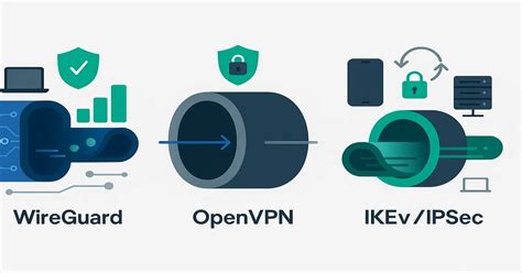 Iconos de diferentes protocolos VPN (OpenVPN, WireGuard, IKEv2, L2TP/IPsec)
