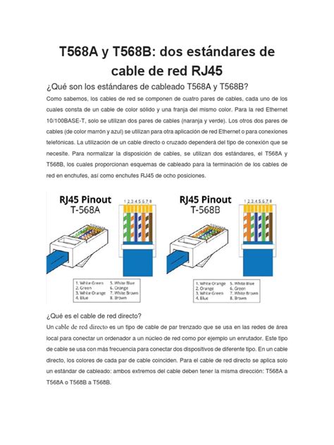Diagrama comparativo de los estándares T568A y T568B