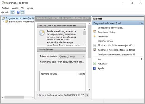 Captura de pantalla del Programador de Tareas de Windows