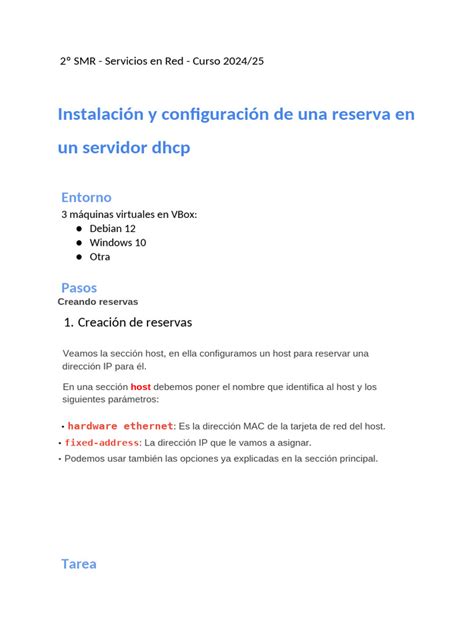 Ventana de configuración de Reserva DHCP