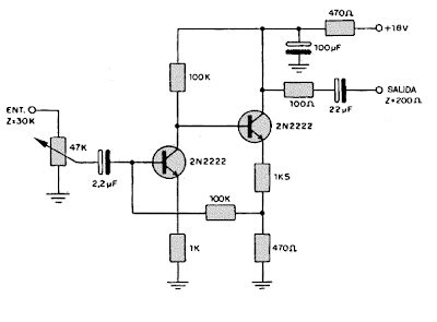 Circuito esquemático de un amplificador de RF
