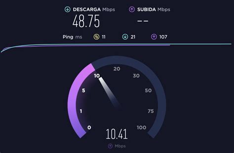Captura de pantalla de un test de velocidad de Internet