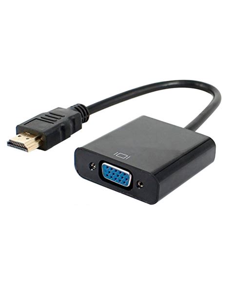 Imagen de un convertidor HDMI a VGA con cables conectados