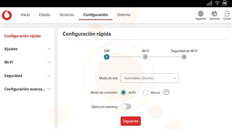 Interfaz de acceso a router Vodafone