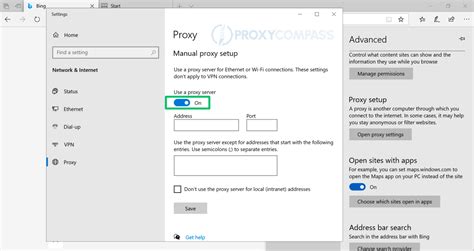 Captura de pantalla de configuración de proxy en navegador