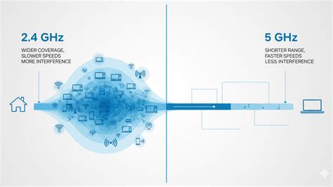 Diagrama que ilustra la diferencia entre las bandas de 2.4 GHz y 5 GHz