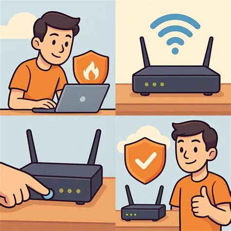 Ilustración de un router doméstico con iconos de seguridad