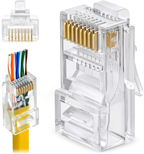 Conectores RJ45 Cat 5e, uno con carril-guía
