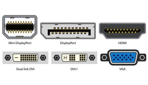 Diagrama mostrando diferentes tipos de cables y conectores de video, incluyendo HDMI, VGA y DVI.