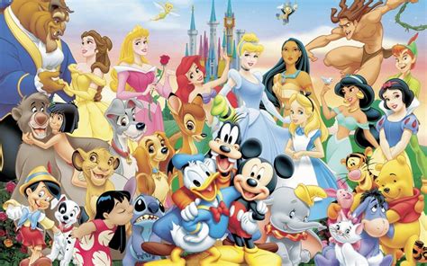 Personajes de Disney construyendo en un valle colorido