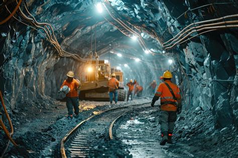 Mineros trabajando en una mina subterránea con equipo tecnológico
