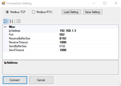 Herramienta ModbusClientX conectándose a un servidor Modbus TCP