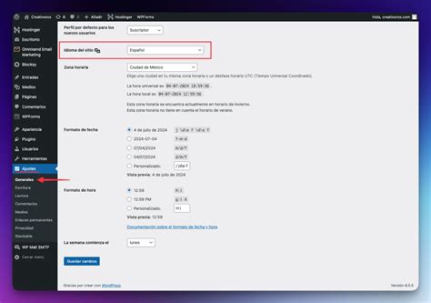 Captura de pantalla del panel de WordPress mostrando la sección 