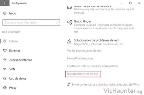 icono de restablecimiento de red en la configuración de Windows