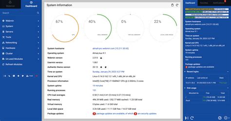 Interfaz de Webmin mostrando la sección de Módulos