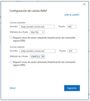 Captura de pantalla de la configuración de IMAP en Outlook