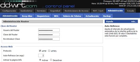 Captura de pantalla de la interfaz de administración de un router mostrando la sección de actualización de paquetes