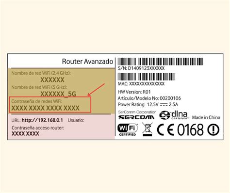 Imagen de una etiqueta de router con SSID y contraseña