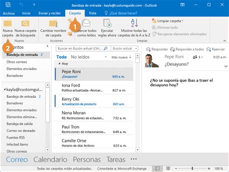 Captura de pantalla de la configuración de carpetas de Outlook