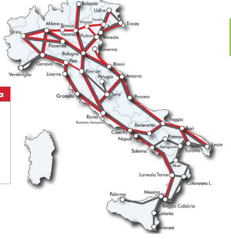 Mapa de la red ferroviaria italiana