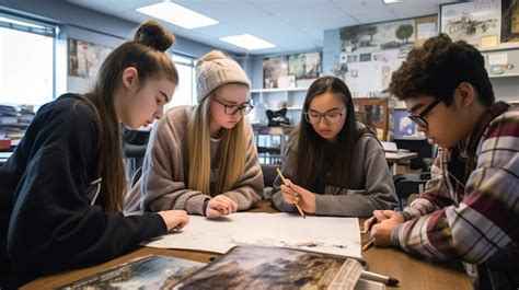 Estudiantes trabajando en un proyecto en un aula moderna