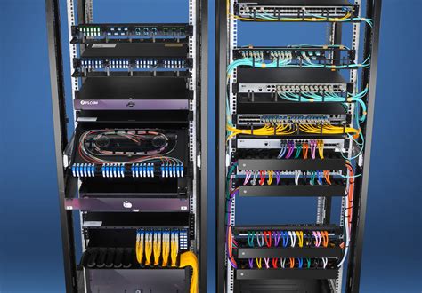 Ilustración de un rack de red con cables organizados