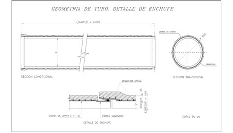Detalle de conexión de elementos a tubo central