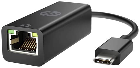 Primer plano del adaptador HP USB-C a Ethernet mostrando su tamaño compacto