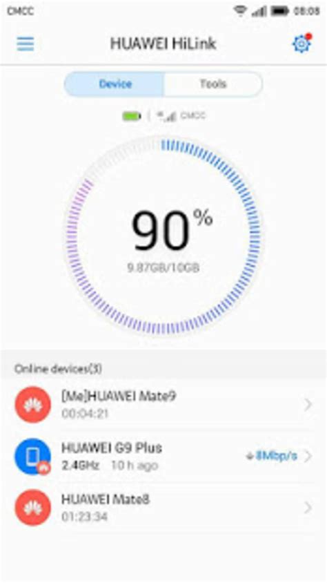 Captura de pantalla de la app Huawei HiLink mostrando configuración de Wi-Fi