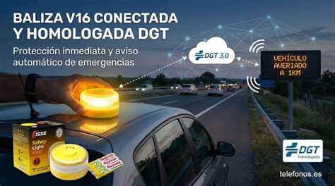 Ilustración de una baliza V16 conectada en el techo de un coche.