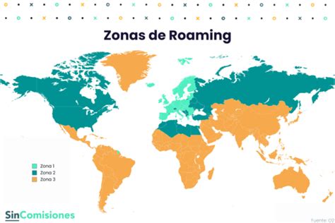 Mapa del mundo con zonas de roaming