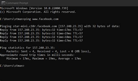 Captura de pantalla mostrando el resultado exitoso de un comando ping