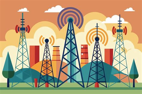 Ilustración de la torre de telefonía celular con ondas de radio