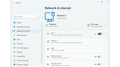 Interfaz de configuración de red en Windows 11