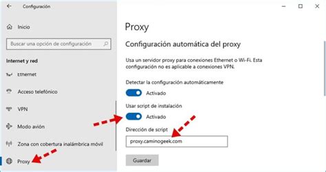 Captura de pantalla de la configuración de Proxy en Windows