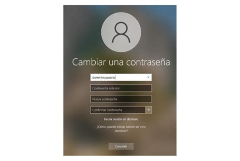 Ejemplo de campos para cambiar contraseña de administrador
