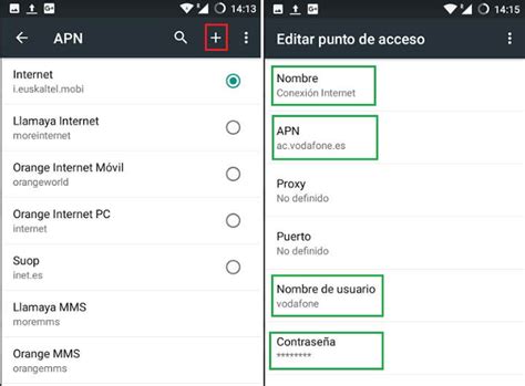 Capturas de pantalla del proceso de configuración de APN en Android