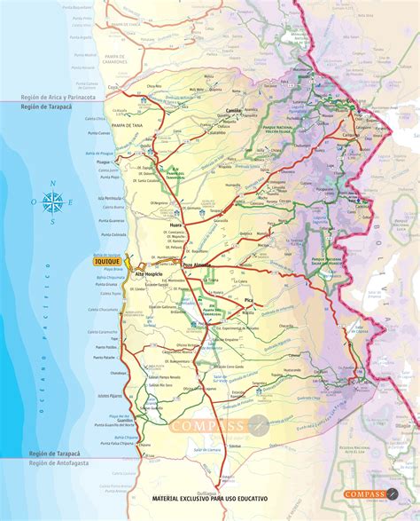 Mapa de la región de Tarapacá, Chile, destacando las 15 localidades a conectar