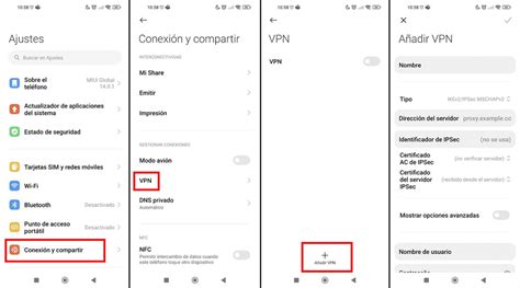 Iconos de dispositivos Android mostrando el estado de la conexión VPN