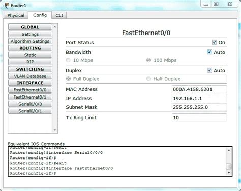 Configuración Ethernet Router1